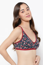 Non-Padded Non-Wired Demi Cup Floral Print Bra in Multicolour - Cotton