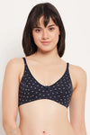 Non-Padded Non-Wired Full Cup Printed Bra in Navy - Cotton