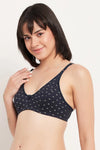 Non-Padded Non-Wired Full Cup Printed Bra in Navy - Cotton