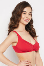 Non-Padded Non-Wired Full Cup Bra in Red - Cotton