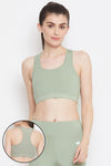 Medium Impact Padded Sports Bra with Removable Cups in Sage Green