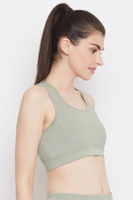 Medium Impact Padded Sports Bra with Removable Cups in Sage Green