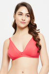 Non-Padded Non-Wired Demi Cup Plunge Bra in Peach Colour - Cotton