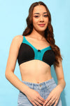 Non-Padded Non-Wired Full Cup Colourblocked Bra in Black - Cotton Rich