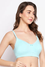 Non-Padded Non-Wired Full Cup Feeding Bra in Baby Blue - Cotton