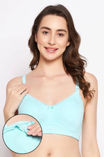 Non-Padded Non-Wired Full Cup Feeding Bra in Baby Blue - Cotton