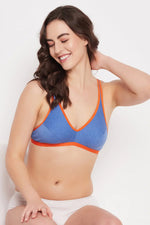 Non-Padded Full Coverage T shirt Bra In Blue - Cotton Rich