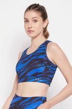 Medium Impact Padded Printed Active Sports Bra in Royal Blue