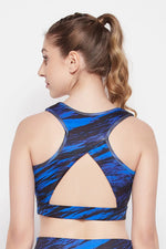 Medium Impact Padded Printed Active Sports Bra in Royal Blue