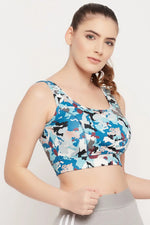 Medium Impact Padded Camouflage Print Sports Bra in Sky Blue