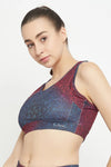 Medium Impact Padded Geometric Print Racerback Sports Bra in Maroon