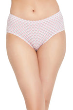 Mid Waist Floral Print Hipster Panty in White with Inner Elastic - Cotton-PN2378B183XL