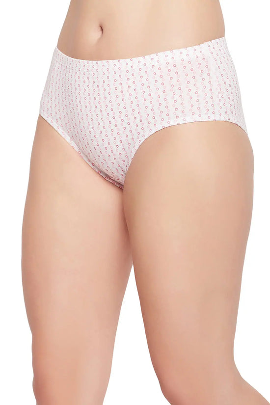 Mid Waist Heart Print Hipster Panty in White with Inner Elastic - Cotton-PN2378D183XL