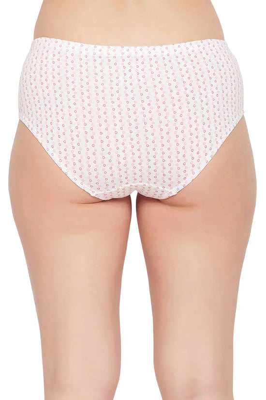 Mid Waist Heart Print Hipster Panty in White with Inner Elastic - Cotton-PN2378D183XL