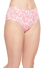 Mid Waist Geometric Print Hipster Panty in Salmon Pink with Inner Elastic - Cotton