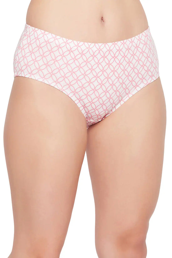 Mid Waist Geometric Print Hipster Panty in White with Inner Elastic - Cotton-PN2378G183XL