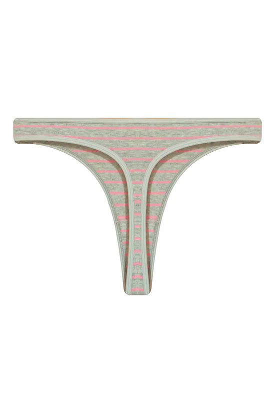 Low Waist Striped Thong in Grey Melange - Cotton