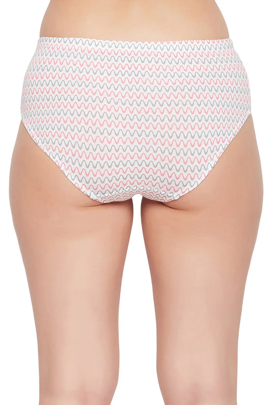 Mid Waist Chevron Print Hipster Panty in White with Inner Elastic - Cotton-PN2378A183XL