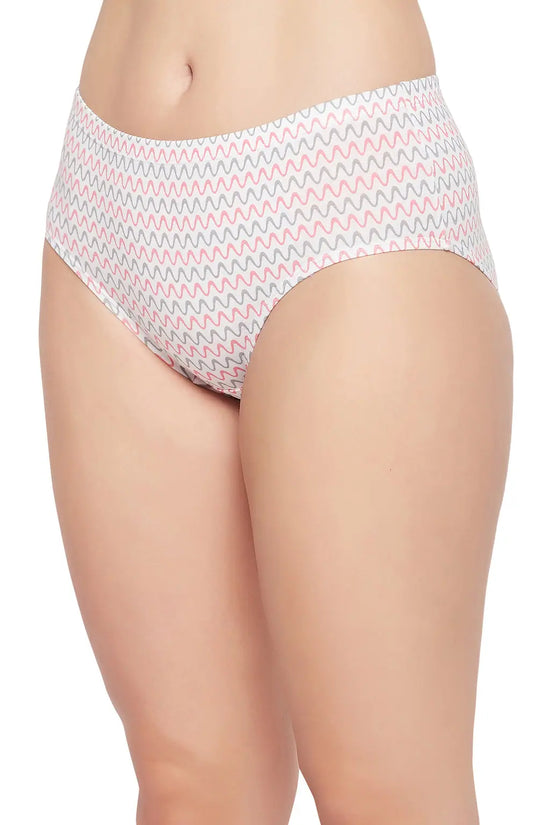 Mid Waist Chevron Print Hipster Panty in White with Inner Elastic - Cotton-PN2378A183XL