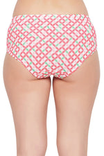 Mid Waist Geometric Print Hipster Panty in White with Inner Elastic - Cotton-PN2378J183XL