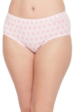 Mid Waist Geometric Floral Print Hipster Panty in White with Inner Elastic - Cotton