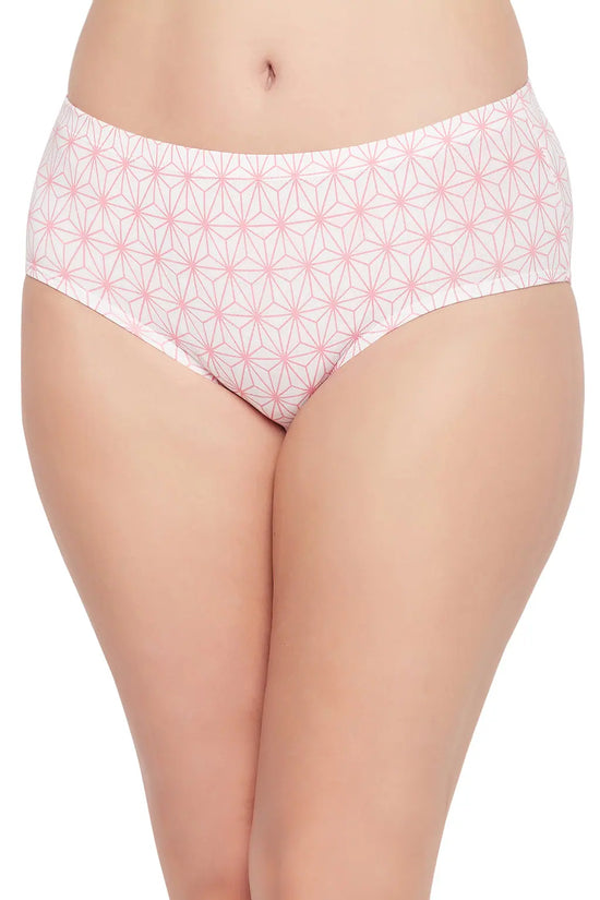 Mid Waist Geometric Floral Print Hipster Panty in White with Inner Elastic - Cotton