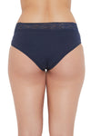 Mid Waist Hipster Panty with Lace Waist in Navy - Cotton