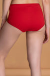 High Waist Hipster Panty in Red with Powernet Panels - Cotton