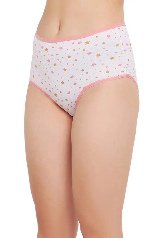 High Waist Star Print Hipster Panty in White - Cotton