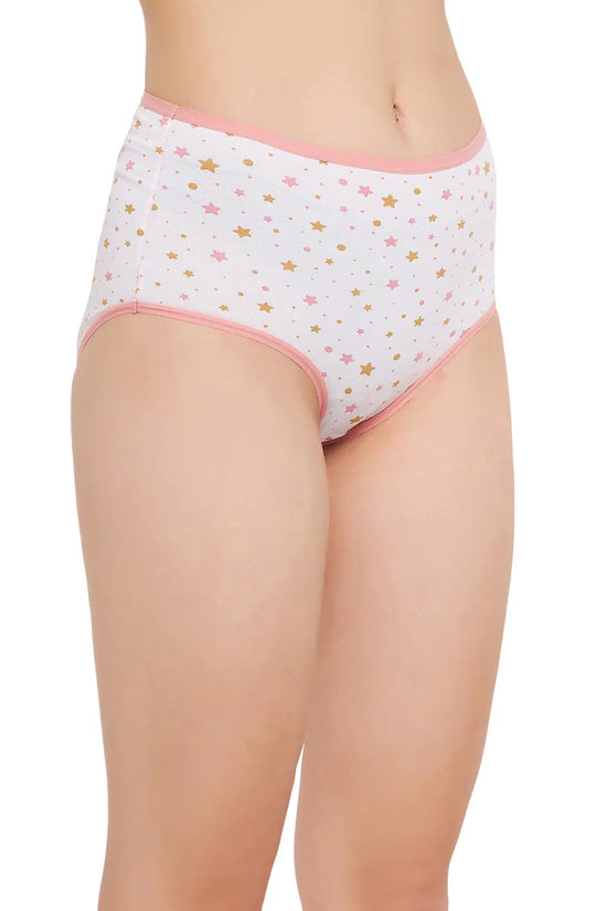 High Waist Star Print Hipster Panty in White - Cotton