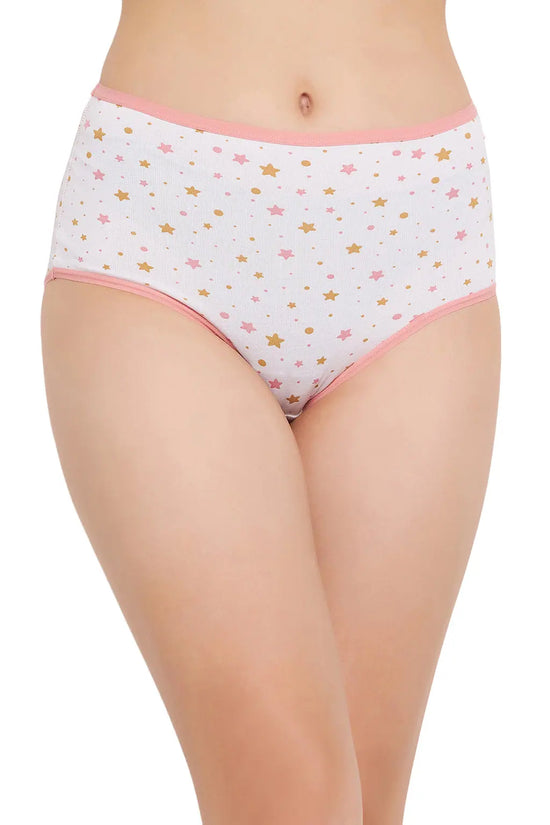 High Waist Star Print Hipster Panty in White - Cotton