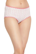 High Waist Polka Dot Print Hipster Panty in White - Cotton