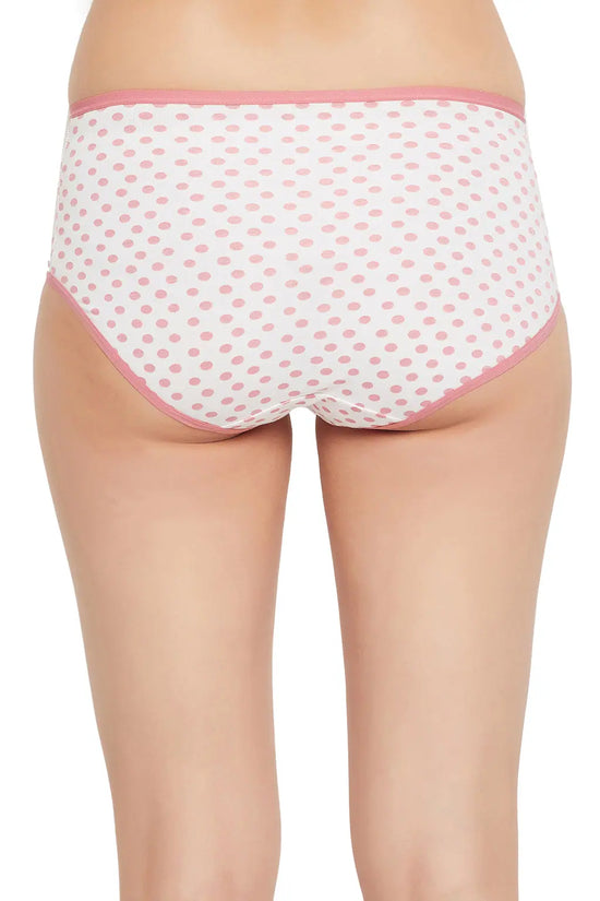 High Waist Polka Dot Print Hipster Panty in White - Cotton