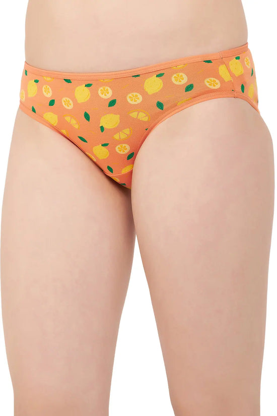 Low Waist Fruit Print Bikini Panty in Orange - Cotton