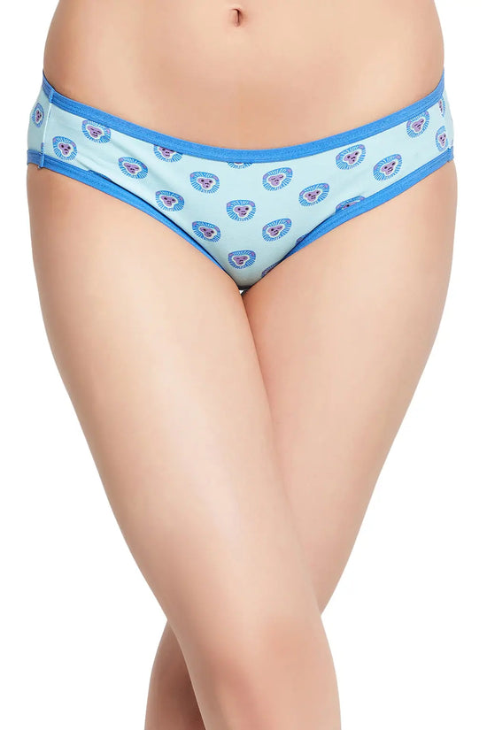 Low Waist Monkey Print Bikini Panty in Baby Blue - Cotton-PN3465C03L