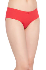 Mid Waist Hipster Panty in Red with Inner Elastic - Cotton