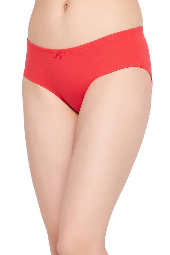 Mid Waist Hipster Panty in Red with Inner Elastic - Cotton