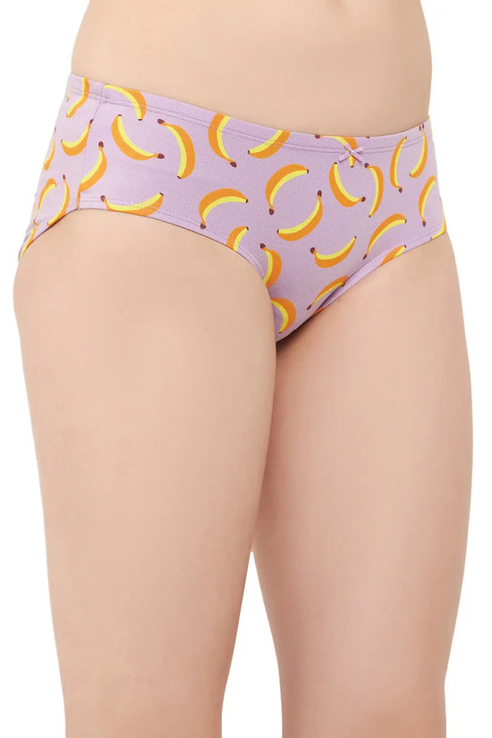 Mid Waist Fruit Print Hipster Panty in Lilac with Inner Elastic - Cotton