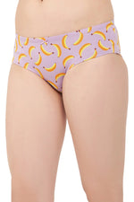 Mid Waist Fruit Print Hipster Panty in Lilac with Inner Elastic - Cotton