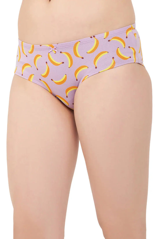 Mid Waist Fruit Print Hipster Panty in Lilac with Inner Elastic - Cotton