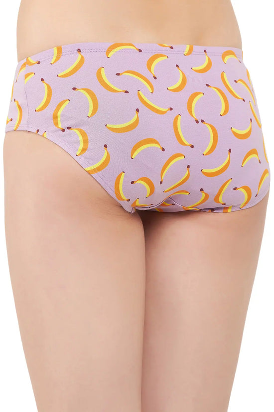 Mid Waist Fruit Print Hipster Panty in Lilac with Inner Elastic - Cotton