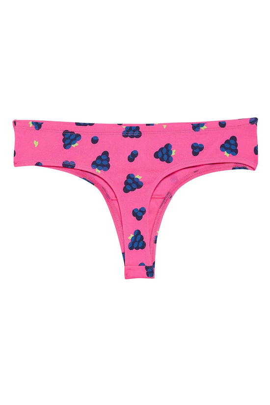 Low Waist Fruit Print Thong in Hot Pink with Inner Elastic - Cotton