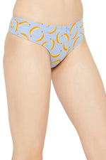 Low Waist Fruit Print Thong in Powder Blue with Inner Elastic- Cotton