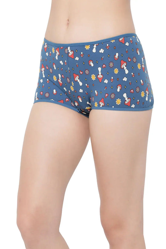 Mid Waist Retro Print Boyshorts in Blue - Cotton