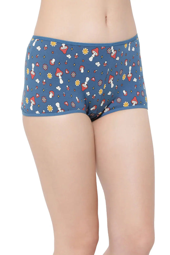 Mid Waist Retro Print Boyshorts in Blue - Cotton