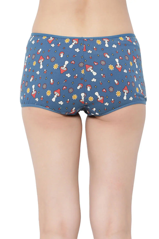 Mid Waist Retro Print Boyshorts in Blue - Cotton