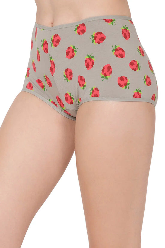 Mid Waist Fruit Print Boyshorts in Light Grey - Cotton