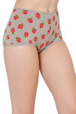 Mid Waist Fruit Print Boyshorts in Light Grey - Cotton