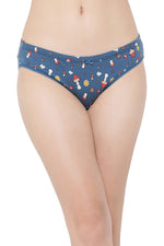 Low Waist Retro Print Bikini Panty in Blue - Cotton