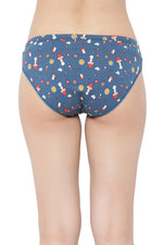 Low Waist Retro Print Bikini Panty in Blue - Cotton